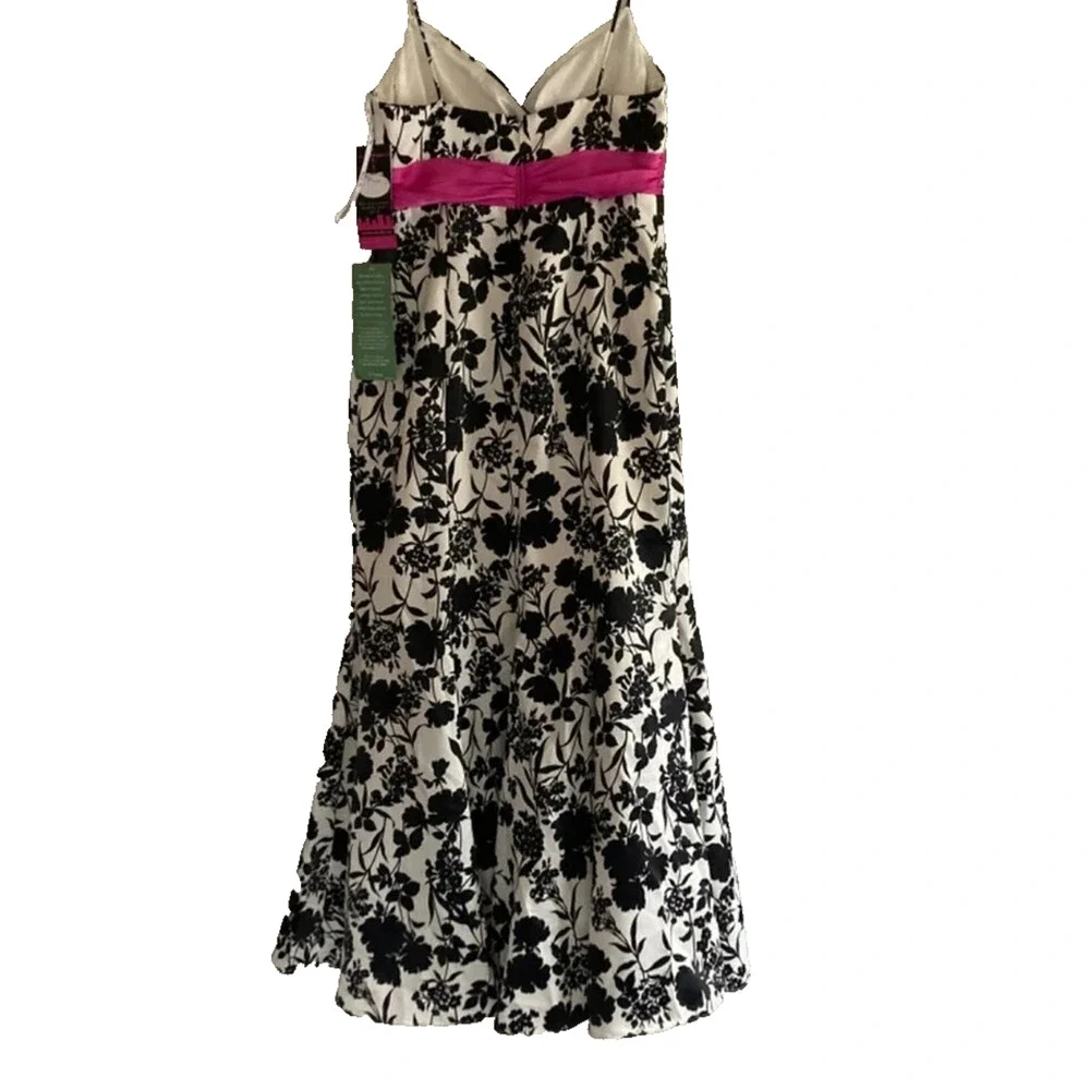 Y2K‎ Maxi Dress Formal 10 Satin Black White Pink Floral Prom Kentucky Derby